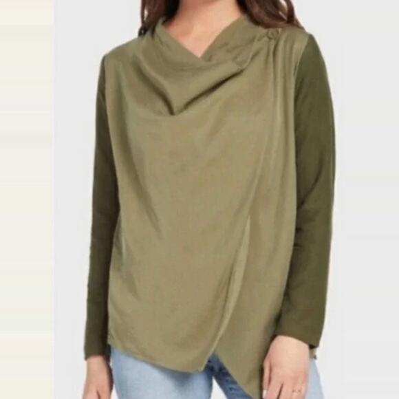 Blank NYC Draped Open Front Jacket Womens Small Olive Green Linen Blend - Picture 3 of 16